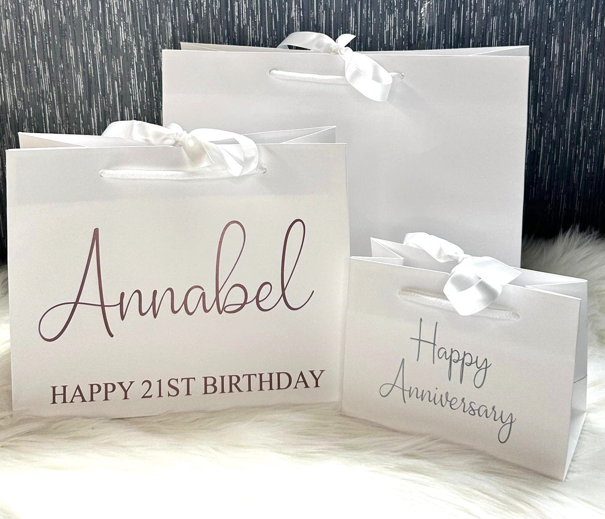Personalised White Ribbon Gift Bag – Custom Name & Occasion Gift Bag