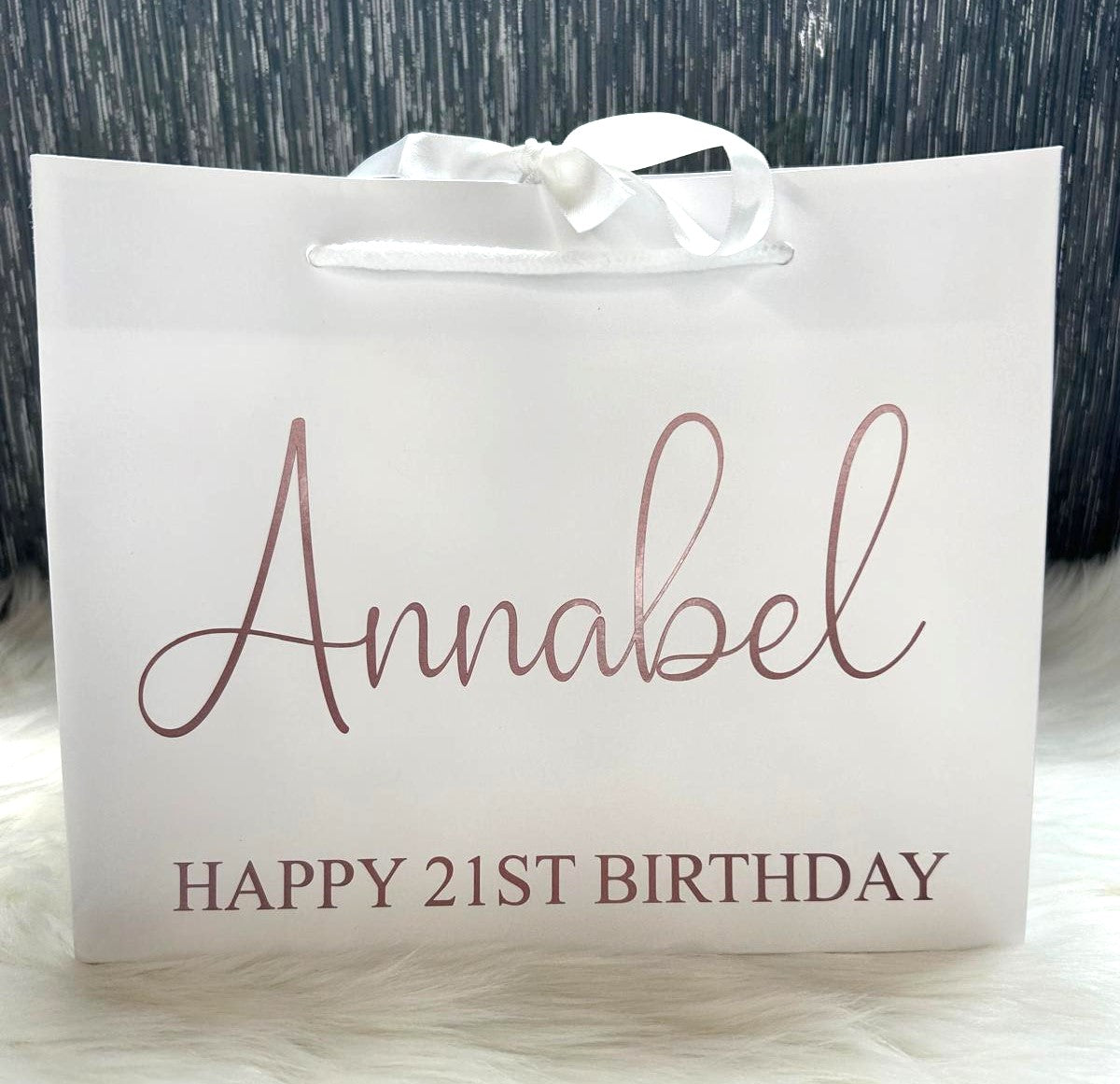 Personalised White Ribbon Gift Bag – Custom Name & Occasion Gift Bag
