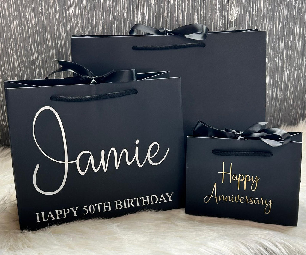 Personalised Black Ribbon Gift Bag – Custom Name & Occasion Gift Bag