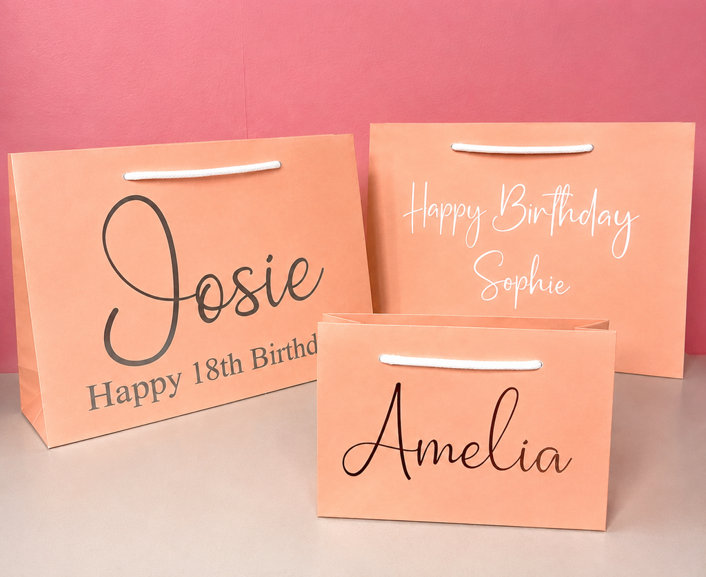 Personalised Peach Pink Birthday Gift Bag – Any Name & Age