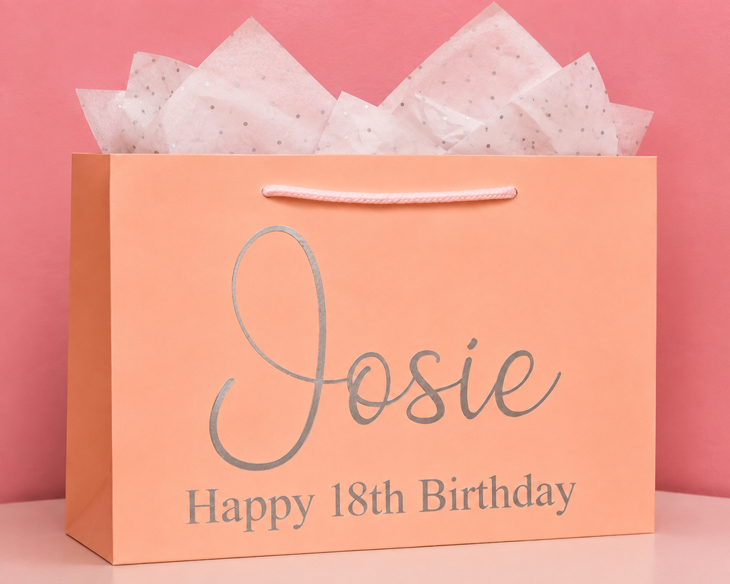 Personalised Peach Pink Birthday Gift Bag – Any Name & Age