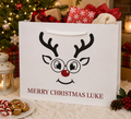 Personalised Boy Reindeer With Glasses Christmas Gift Bag