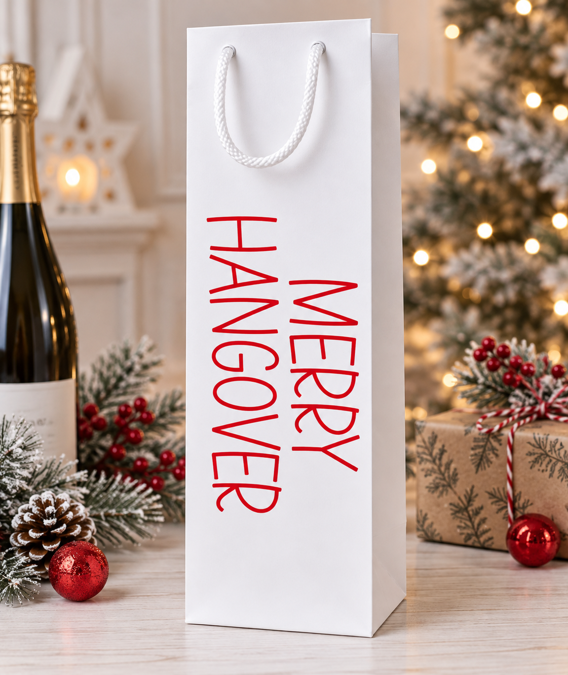 Merry Hangover Christmas Bottle Bag – Funny Wine & Alcohol Gift Bag