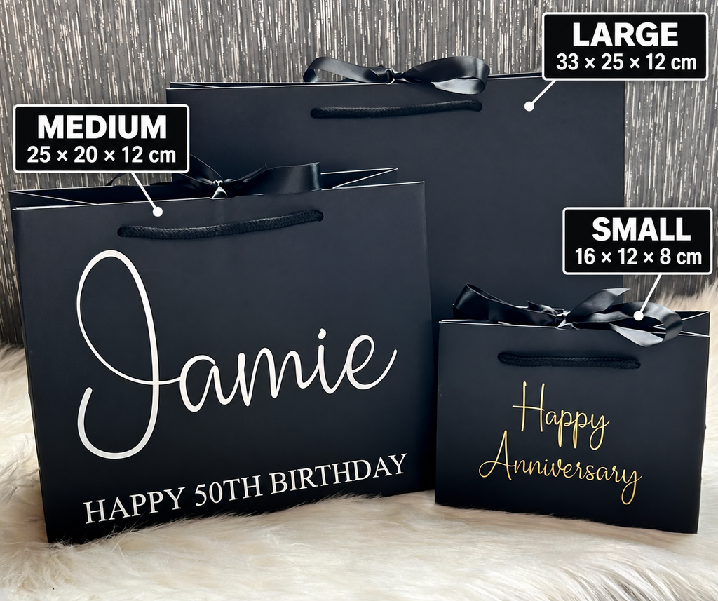 Personalised Black Ribbon Gift Bag – Custom Name & Occasion Gift Bag