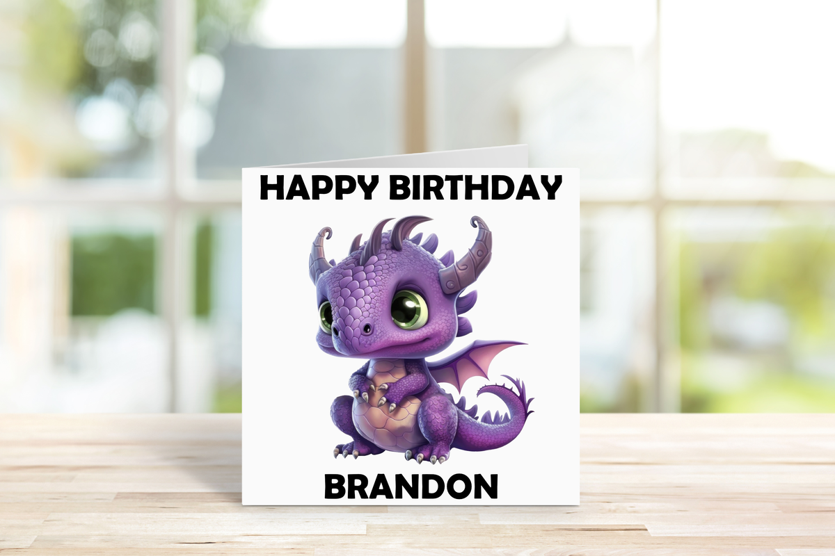 Personalised Dragon Birthday Card – Custom Name & Colour Choice