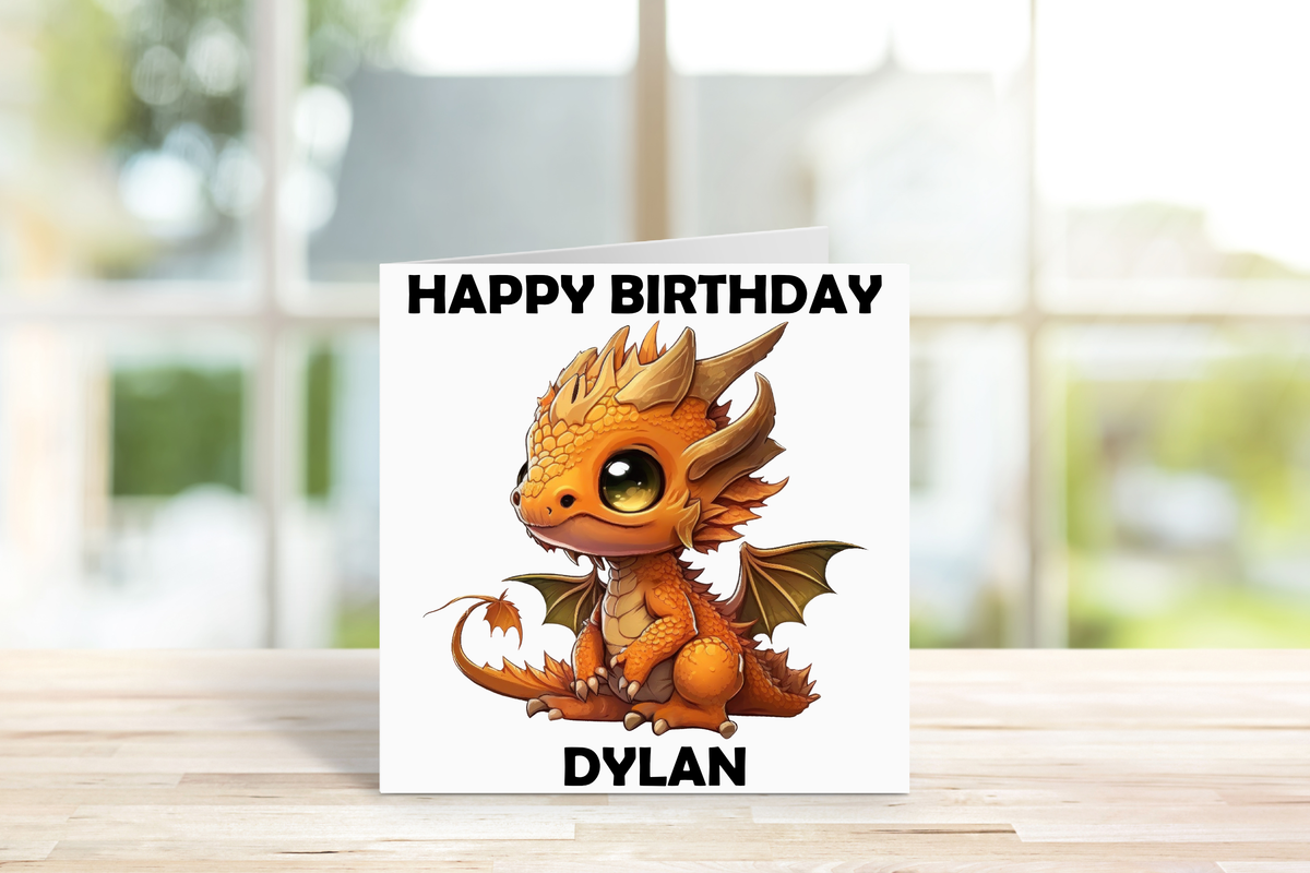 Personalised Dragon Birthday Card – Custom Name & Colour Choice