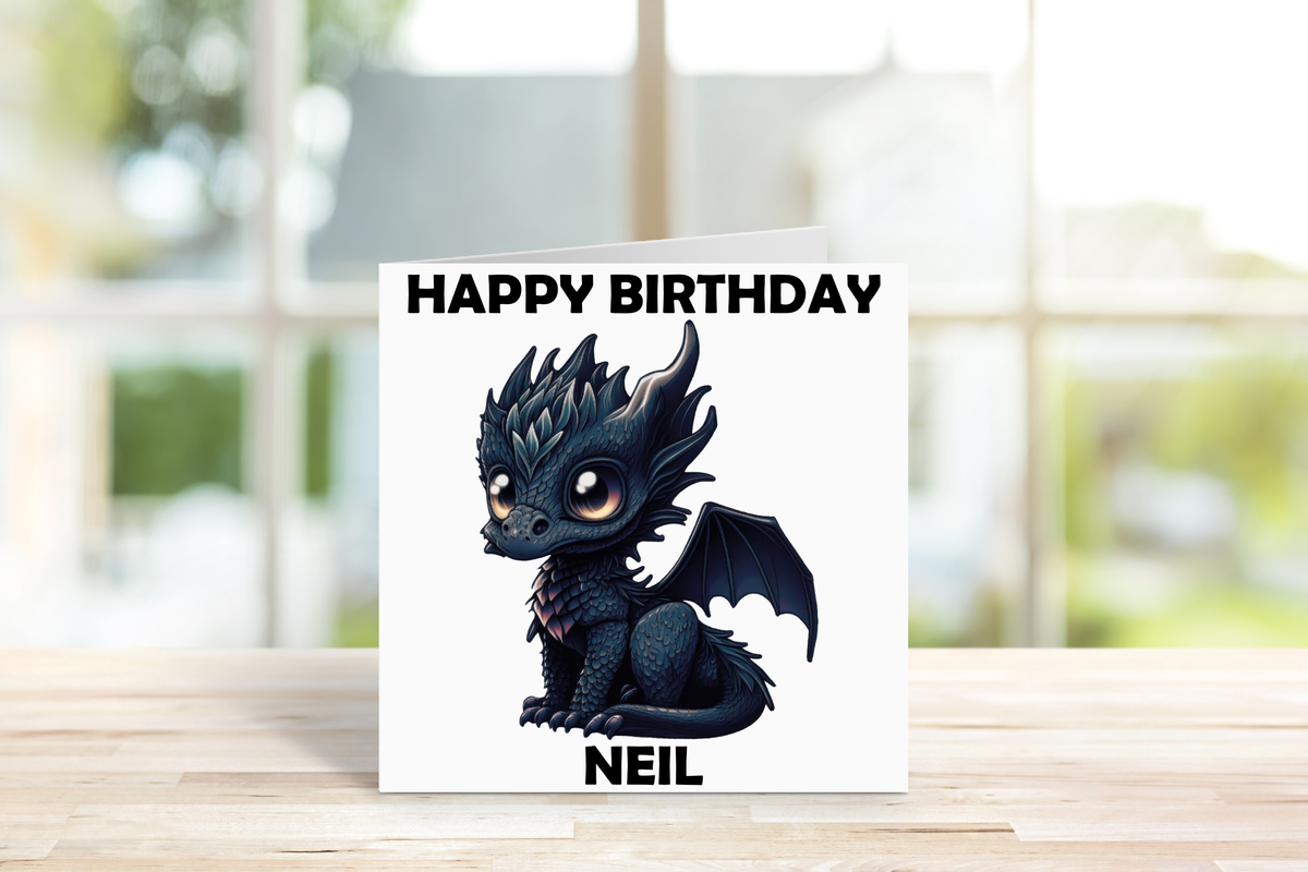 Personalised Dragon Birthday Card – Custom Name & Colour Choice