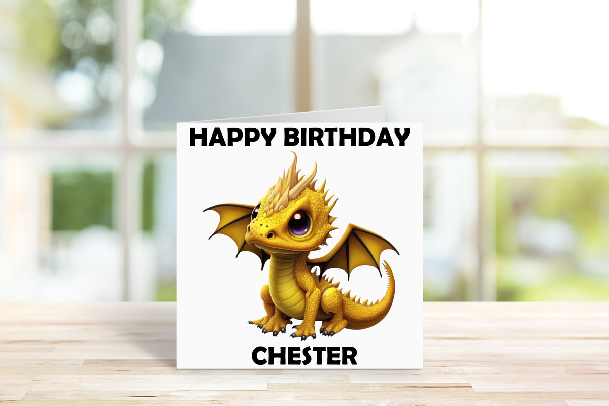 Personalised Dragon Birthday Card – Custom Name & Colour Choice