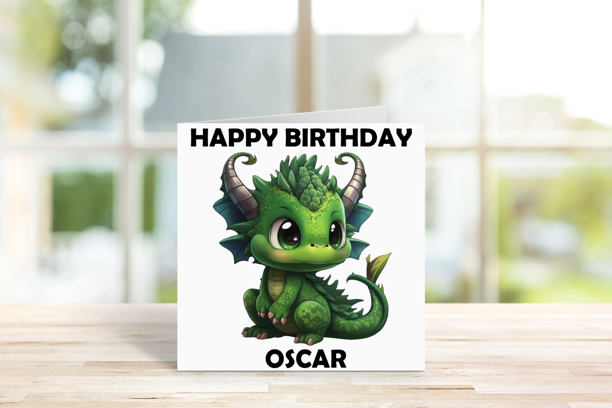 Personalised Dragon Birthday Card – Custom Name & Colour Choice
