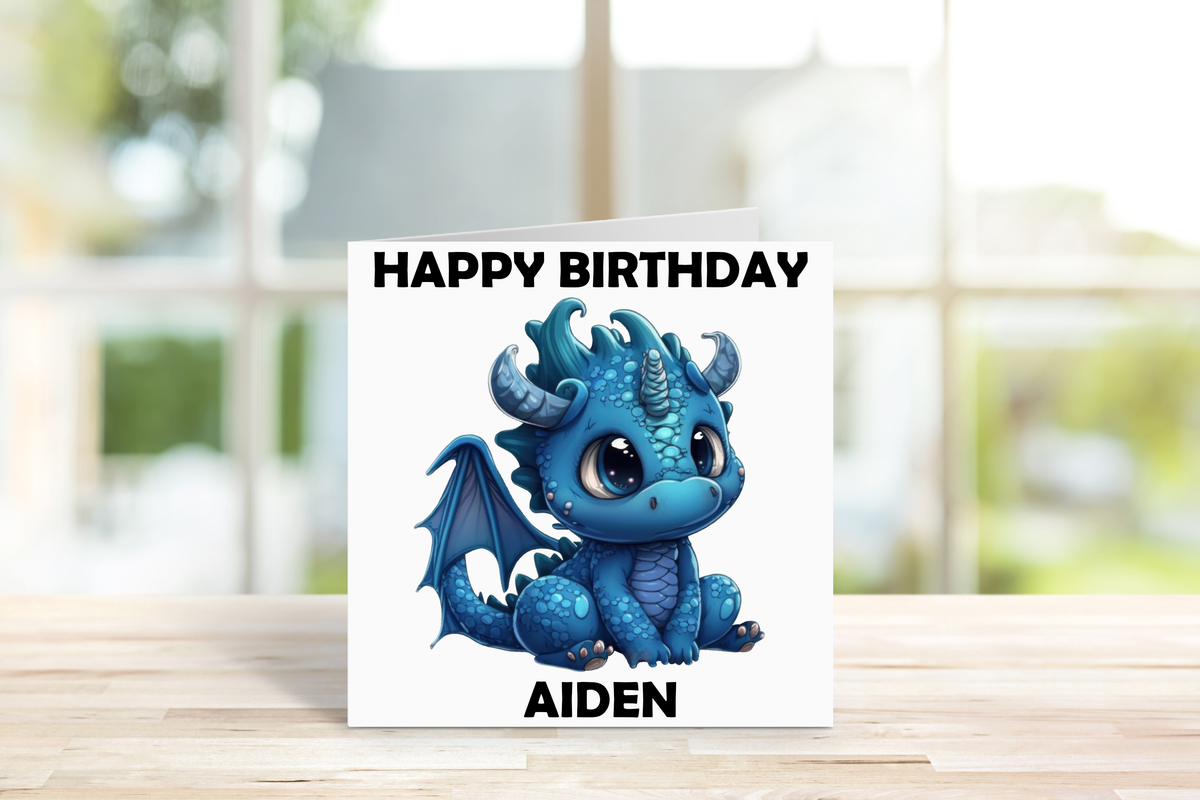 Personalised Dragon Birthday Card – Custom Name & Colour Choice