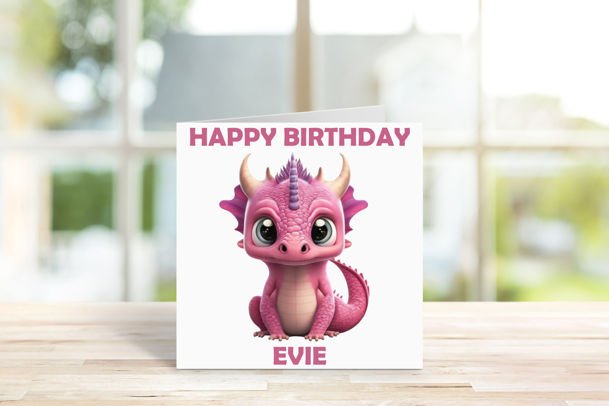 Personalised Dragon Birthday Card – Custom Name & Colour Choice
