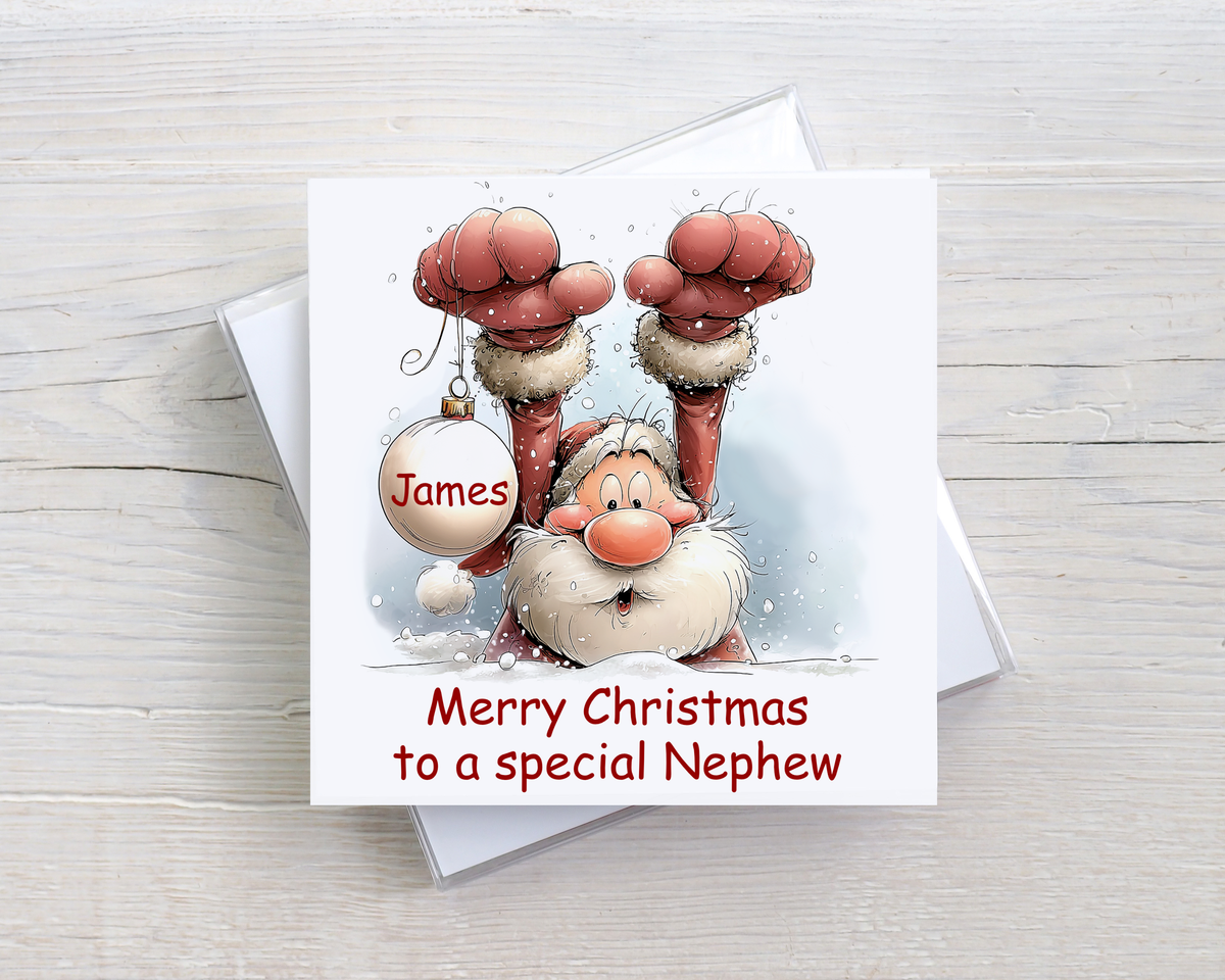Personalised Family Christmas Card – Santa Bauble Christmas Card – Any Names & Relation