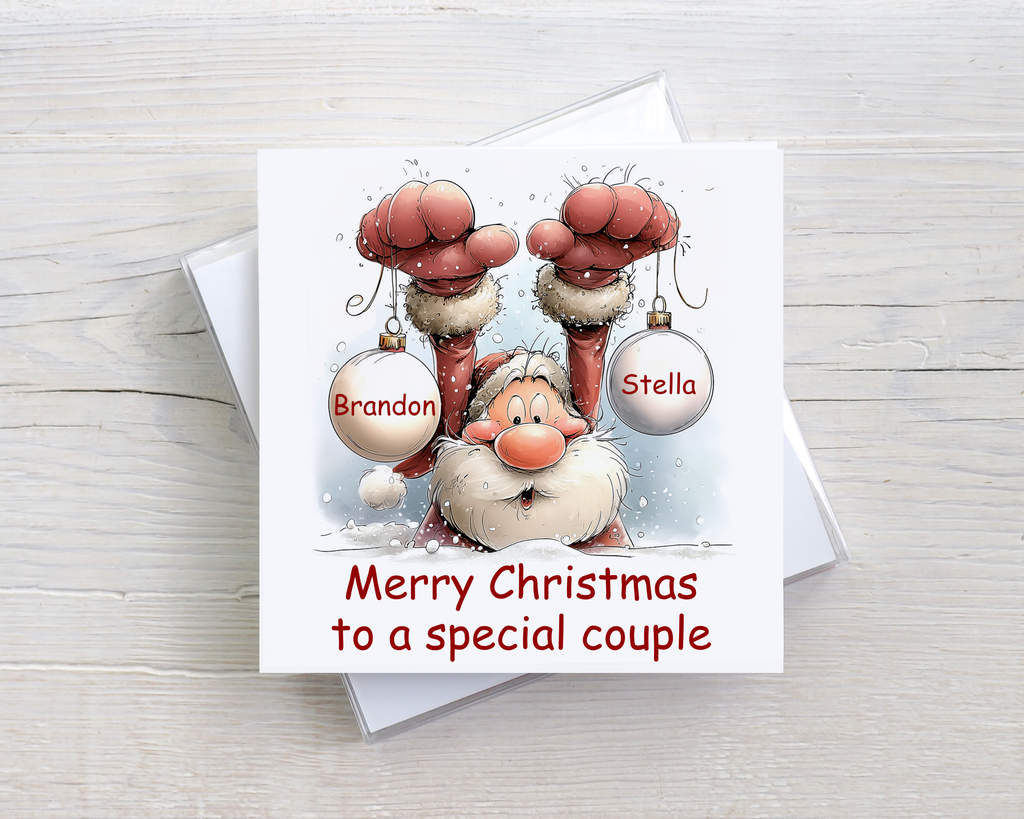 Personalised Family Christmas Card – Santa Bauble Christmas Card – Any Names & Relation