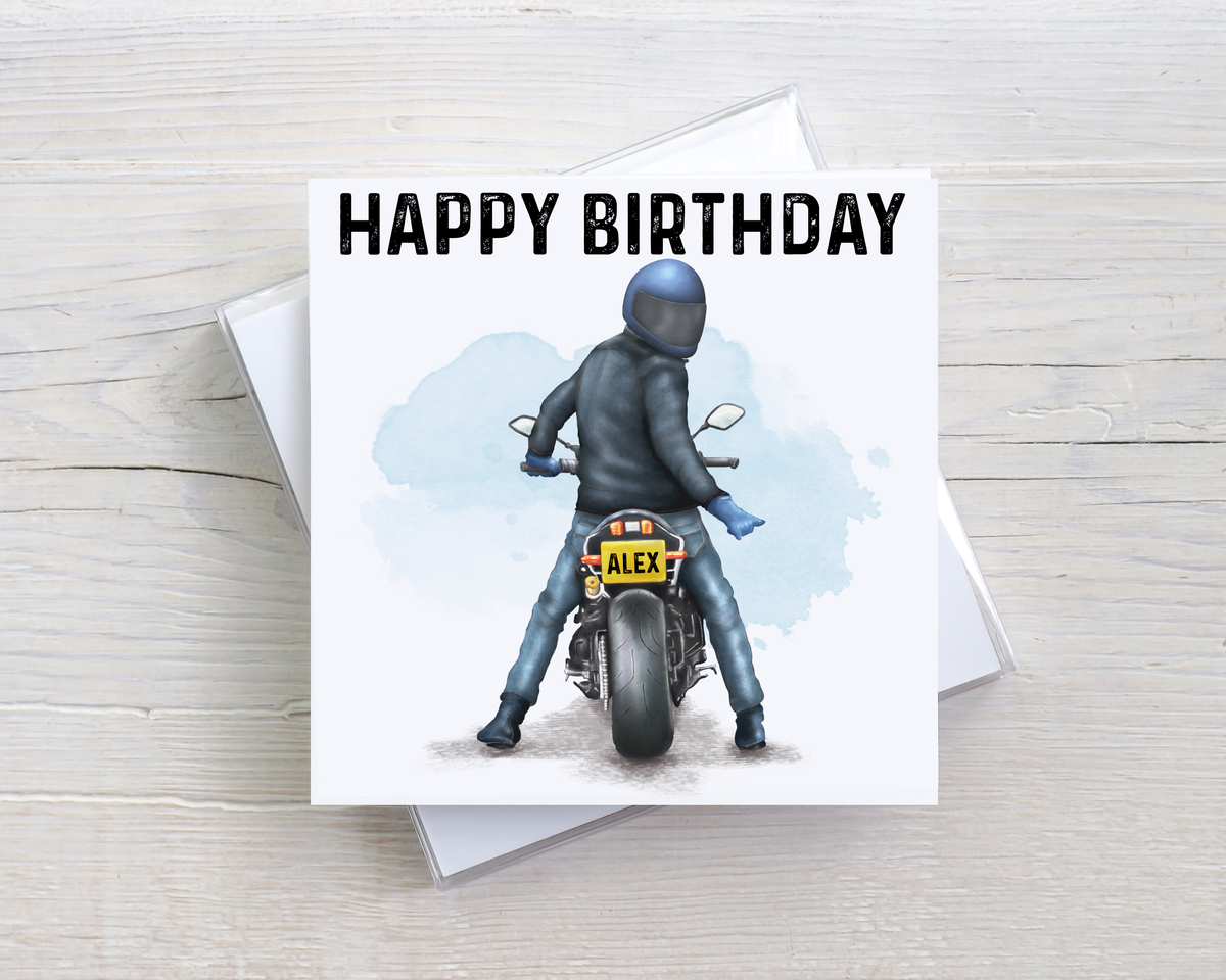 Personalised Motorbike Birthday Card – Custom Name Motorcycle Card