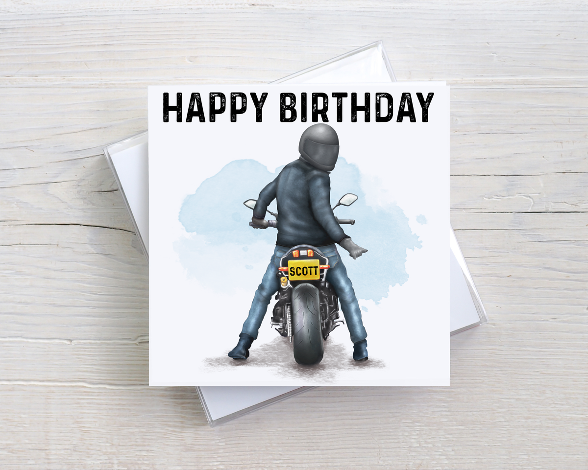 Personalised Motorbike Birthday Card – Custom Name Motorcycle Card