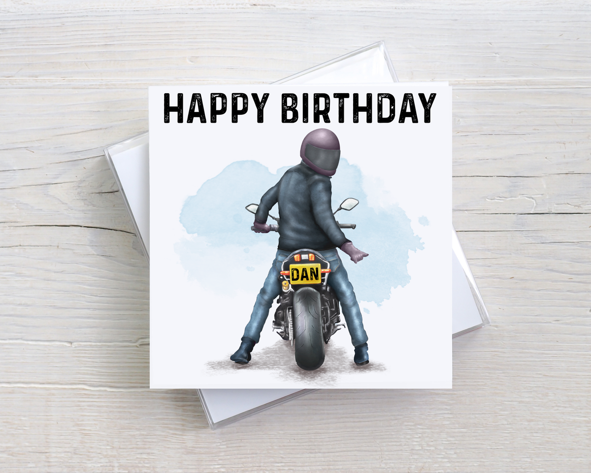 Personalised Motorbike Birthday Card – Custom Name Motorcycle Card