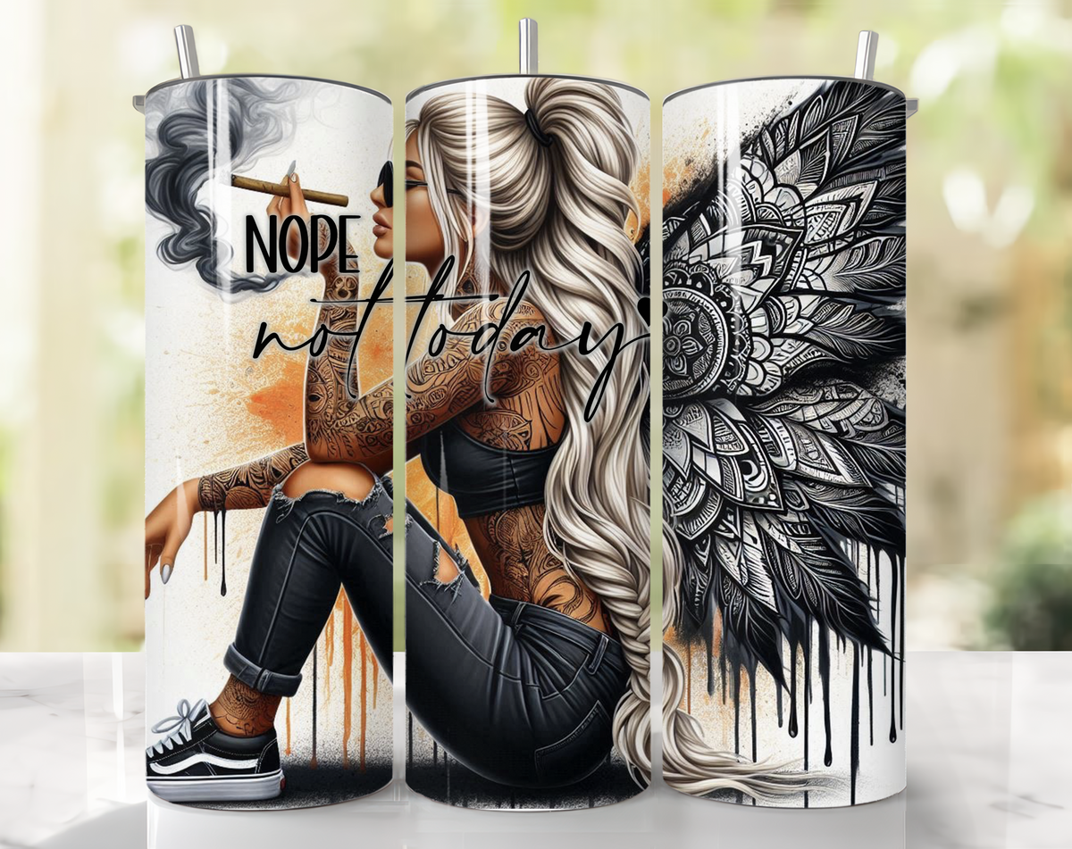 Nope Not Today 20oz Skinny Tumbler – Tattoo Girl Design