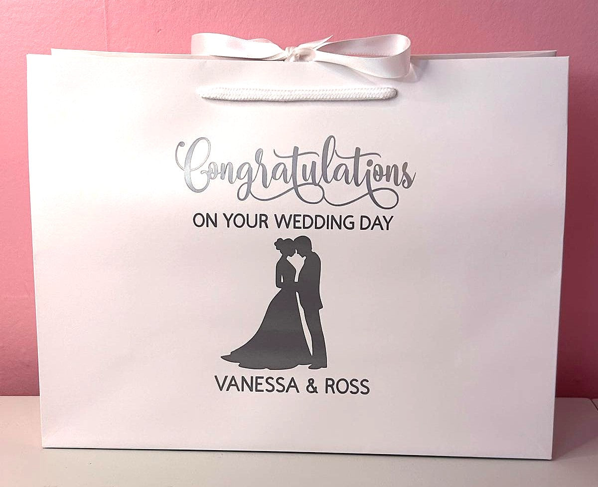 Personalised Wedding Gift Bag – Congratulations On Your Wedding Day – Custom Names