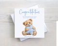 Personalised New Baby Boy Card – Congratulations Teddy Bear Card