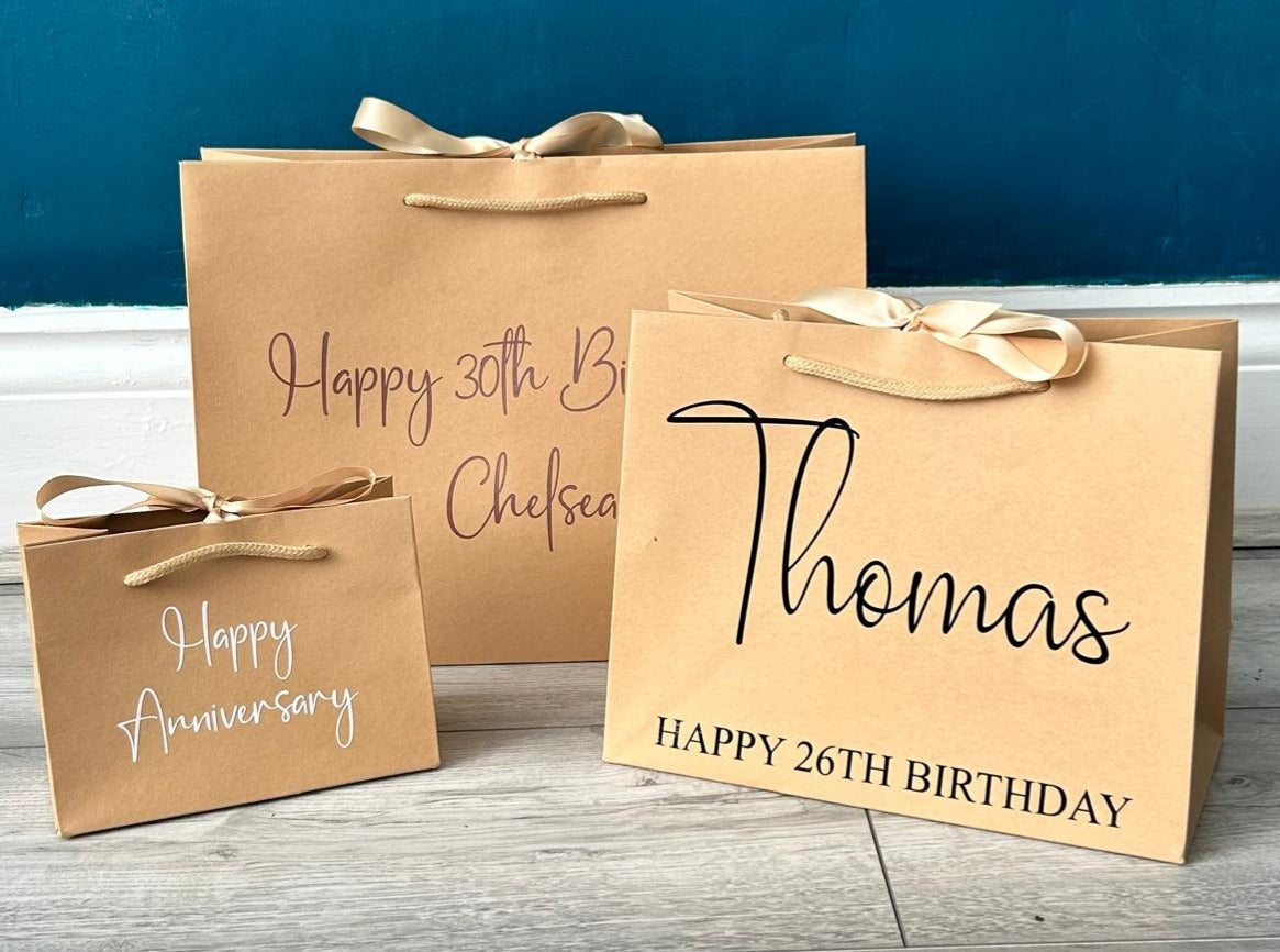 Personalised Kraft Gift Bag – Custom Name & Occasion Ribbon Gift Bag
