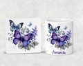 Personalised Butterfly Mug & Coaster Set – Custom Name Mug – Purple Butterfly Gift – Gift for Her