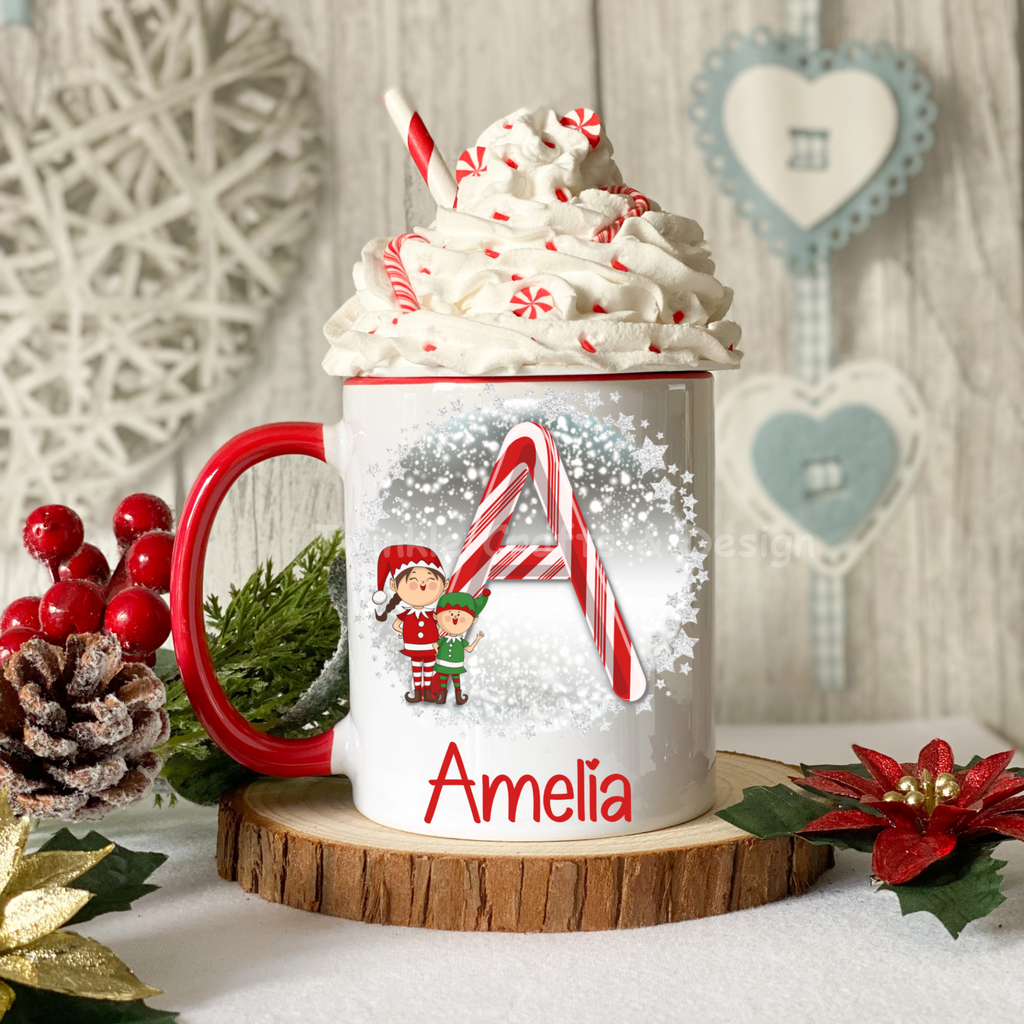 Personalised Candy Cane Initial Christmas Mug & Coaster