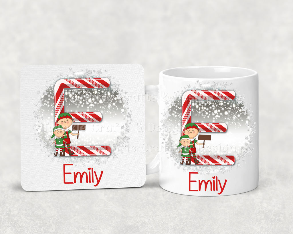 Personalised Candy Cane Initial Christmas Mug & Coaster