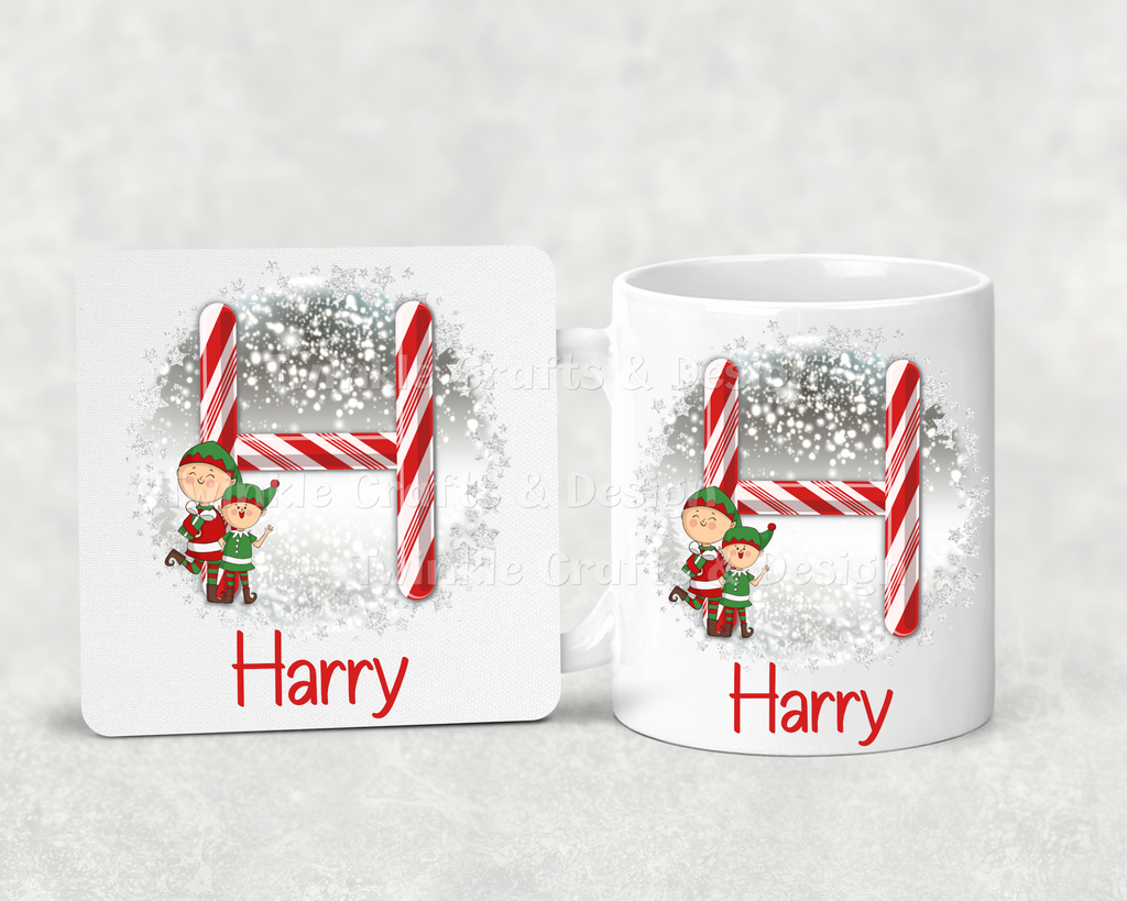 Personalised Candy Cane Initial Christmas Mug & Coaster