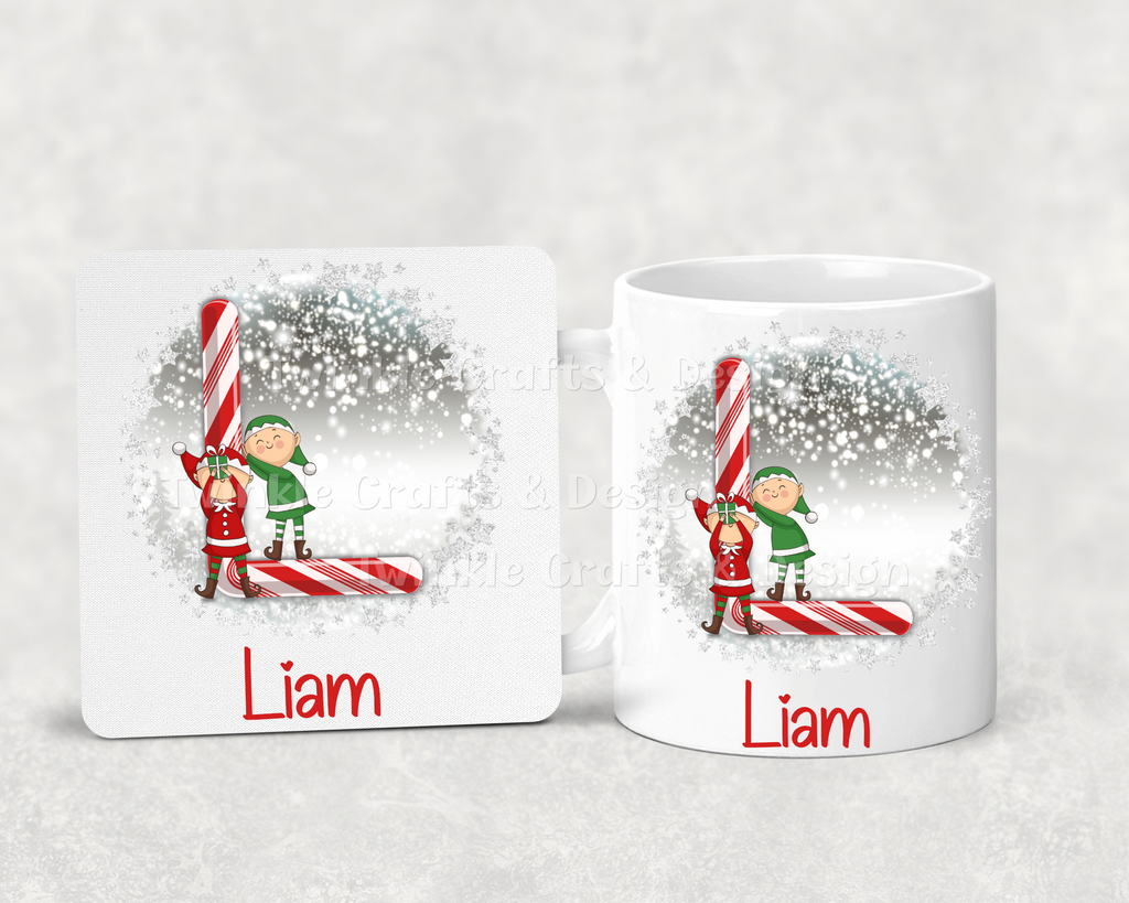 Personalised Candy Cane Initial Christmas Mug & Coaster