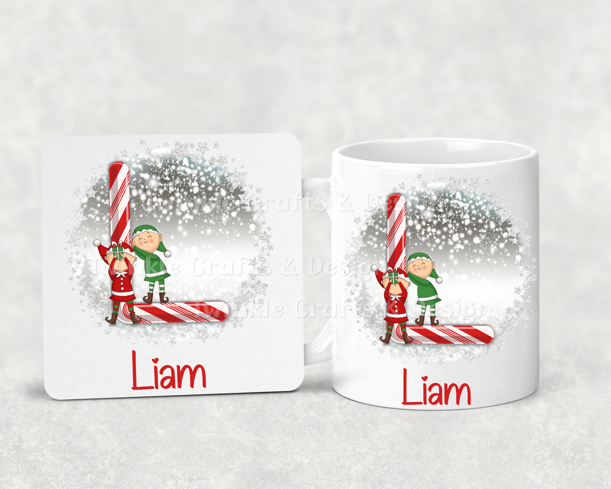 Personalised Candy Cane Initial Christmas Mug & Coaster