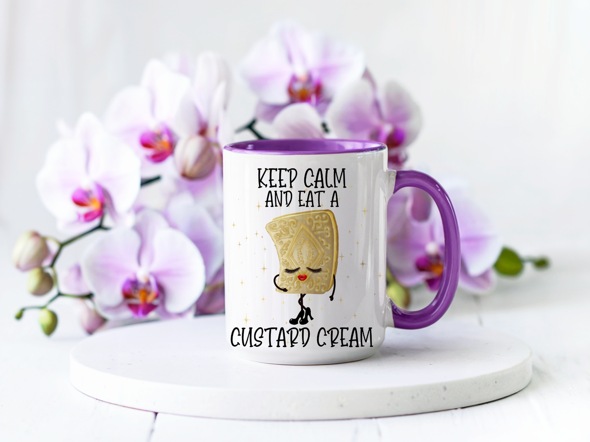 Keep Calm & Eat a Custard Cream Mug & Coaster – Funny Biscuit Gift