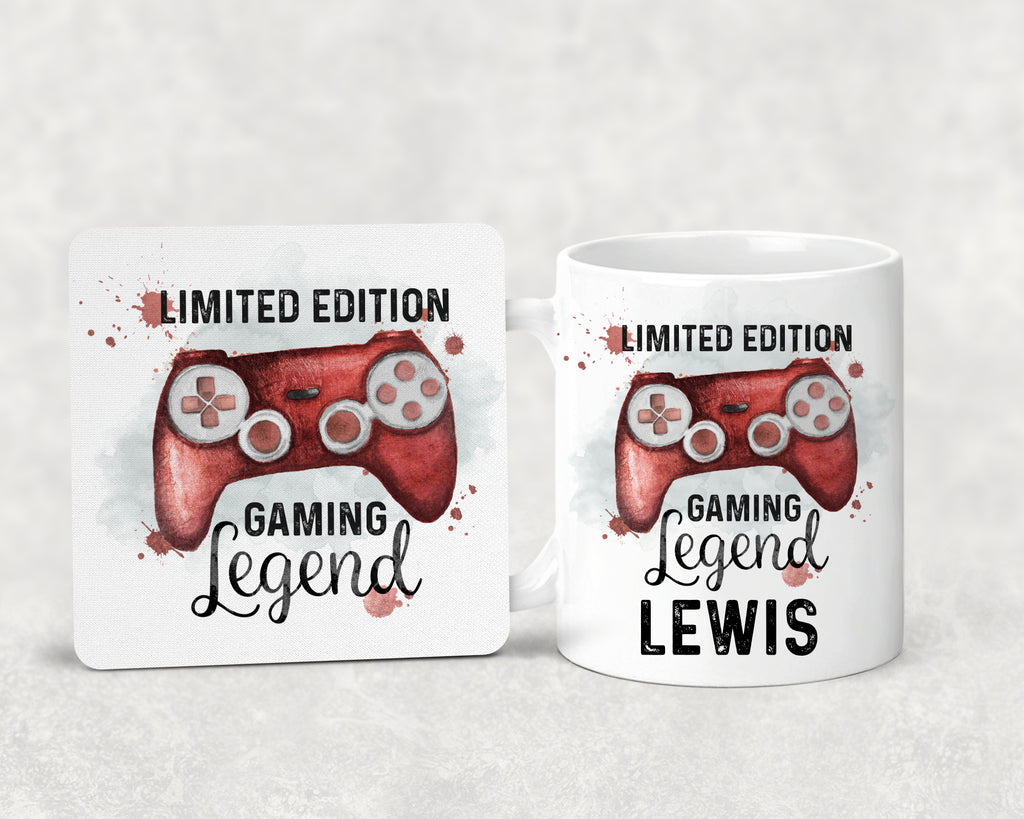 Personalised Gaming Legend Mug & Coaster Set – Gamer Gift with Any Name