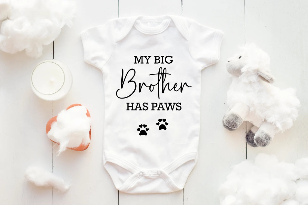 Personalised Baby Vest – Big Brother Has Paws – New Baby Gift – New Baby Brother Gift