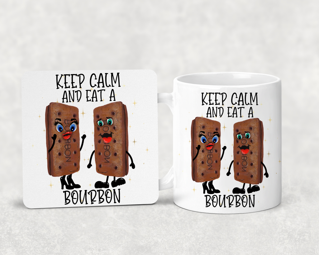Keep Calm and Eat a Bourbon Mug & Coaster Set – Funny Biscuit Gift