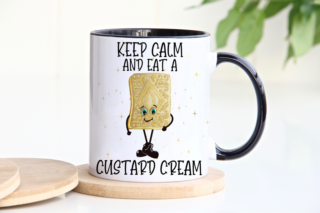 Keep Calm & Eat a Custard Cream Mug & Coaster – Funny Biscuit Gift