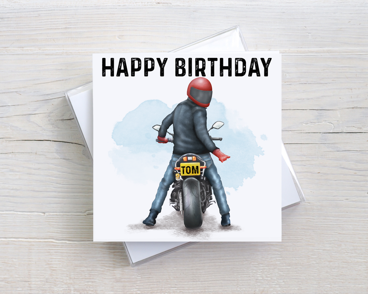 Personalised Motorbike Birthday Card – Custom Name Motorcycle Card