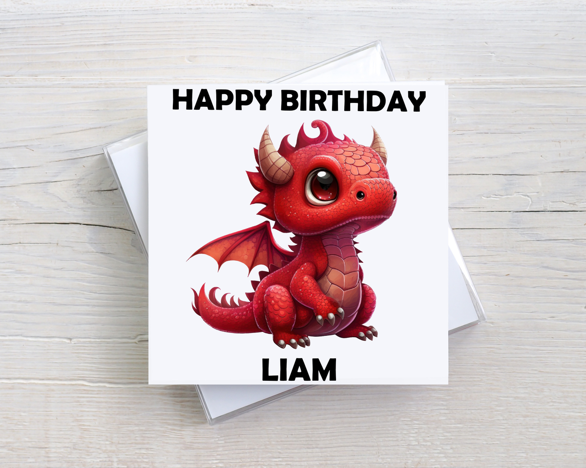 Personalised Dragon Birthday Card – Custom Name & Colour Choice