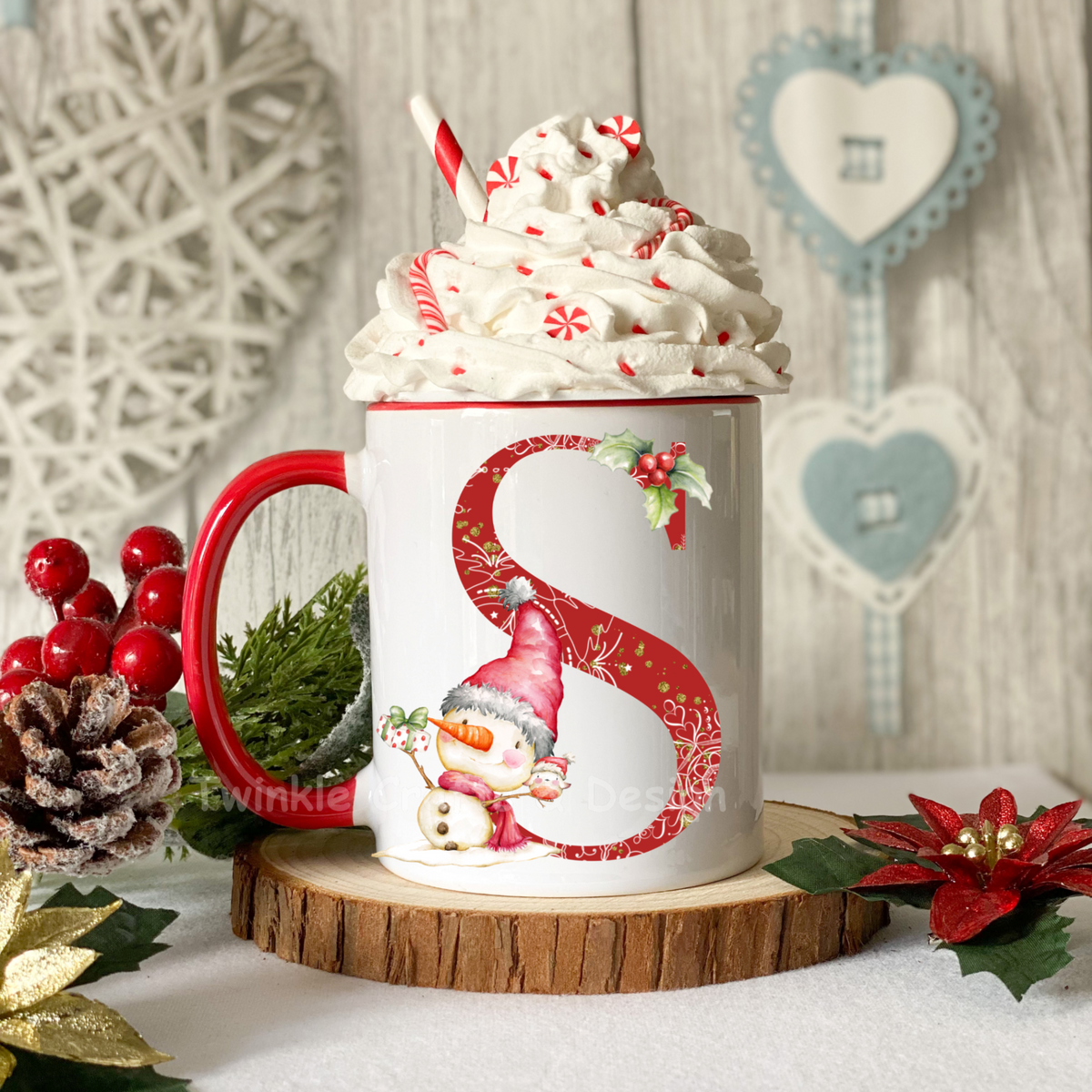 Personalised Christmas Initial Mug – Snowman Letter Mug – Any Initial
