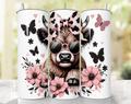 Highland Cow 20oz Skinny Tumbler – Pink Floral Design