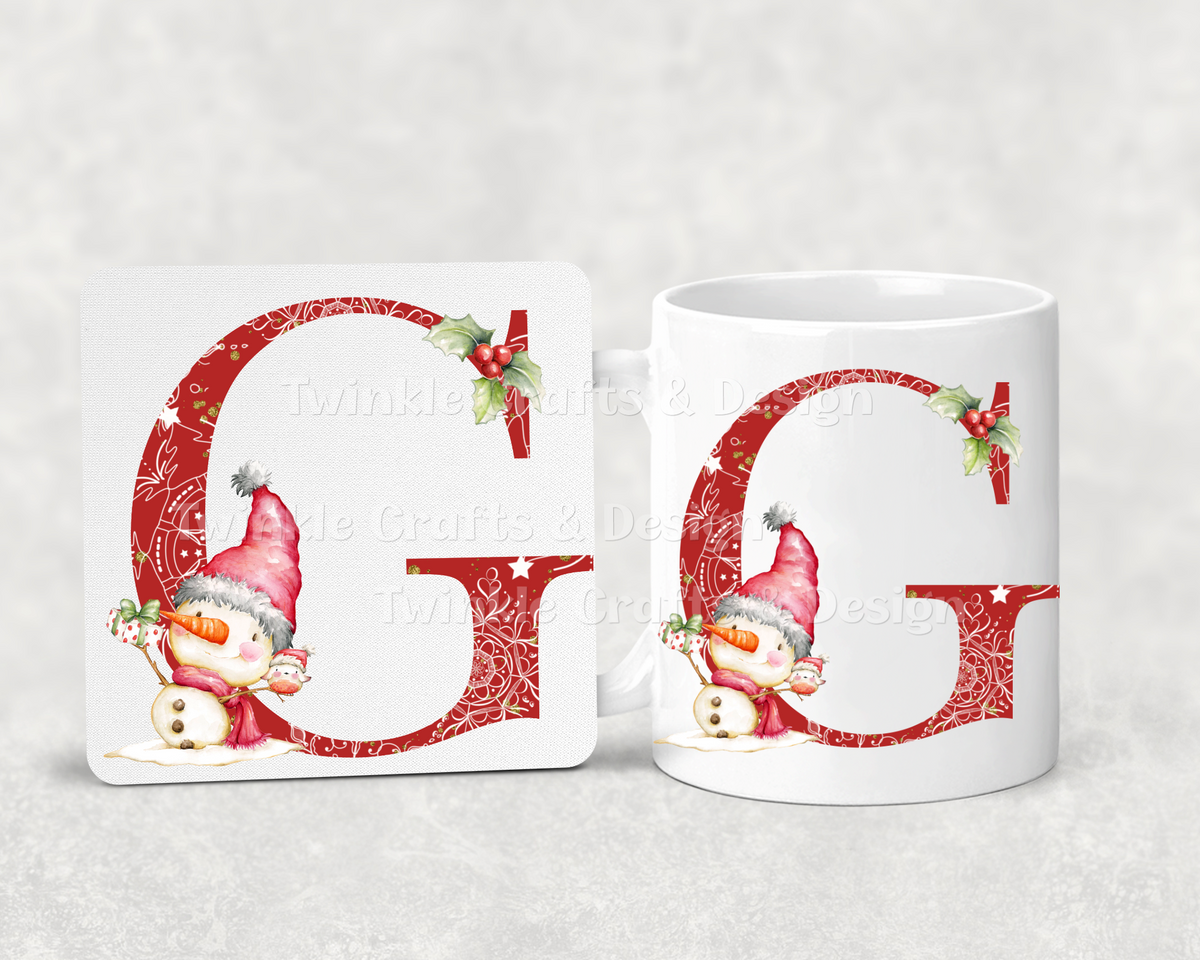 Personalised Christmas Initial Mug – Snowman Letter Mug – Any Initial