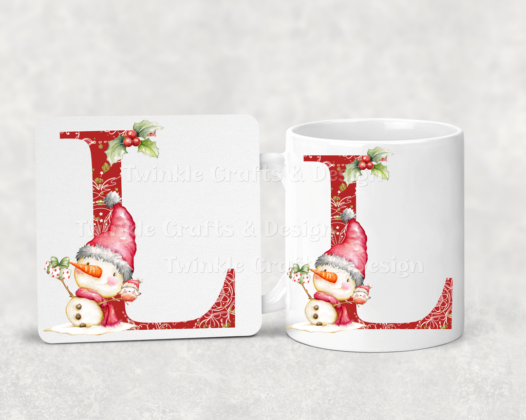 Personalised Christmas Initial Mug – Snowman Letter Mug – Any Initial